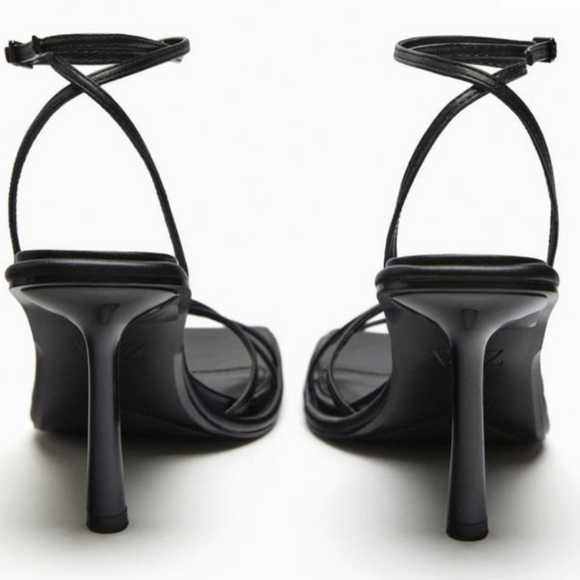 ZARA HIGH-HEEL STRAPPY SANDALS BLACK SIZE  3342/110 - Picture 5 of 8